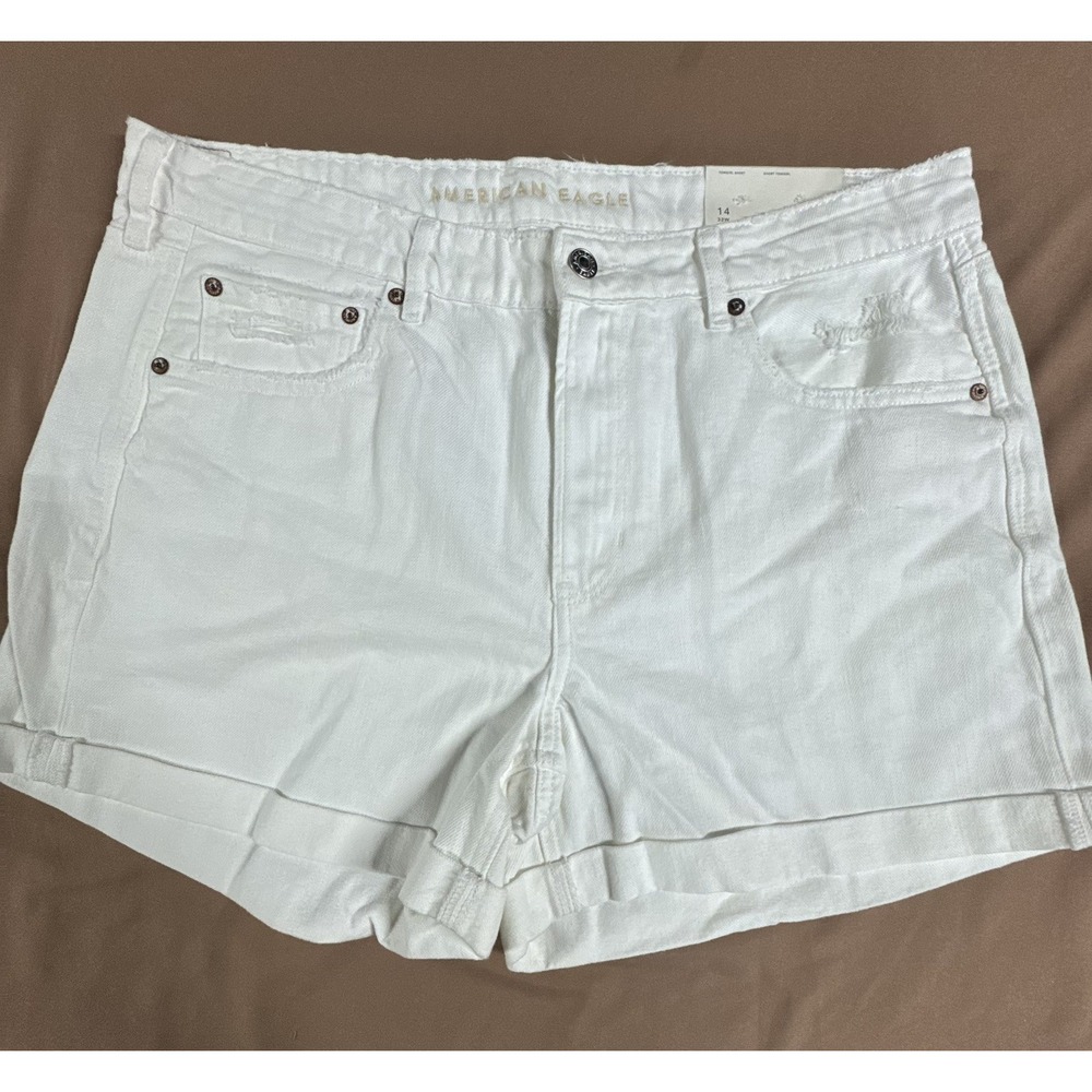 American Eagle Womens White Mom Shorts Size 14 High Rise Stretch Denim NWT